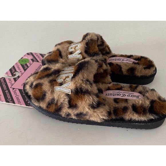 Juicy Couture ELDORIS 2 Faux Fur LEOPARD Slip On Slide Slippers Women’s Sz S 5/6 - Picture 3 of 9